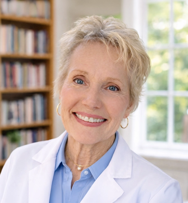 Eye Doctor Elizabeth Darby In Lab Coat Smiling
